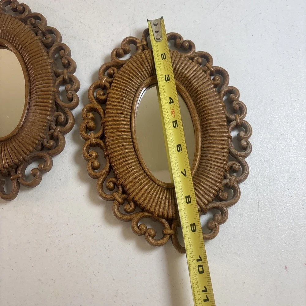 VINTAGE PR HOMCO BROWN RATTAN WICKER SMALL ACCENT MIRRORS 2615 9.5